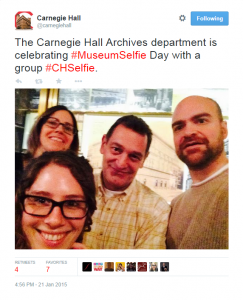 A selfie taken in the Rose Museum by The Carnegie Hall Archives Department in honor of #MuseumSelfie day on Twitter.
